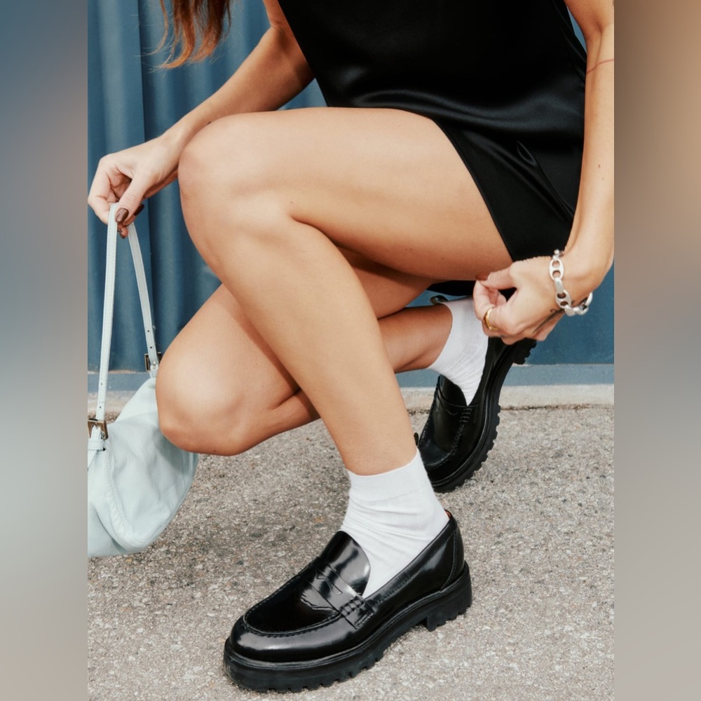 Reformation Chunky Agathea Loafer Black Leather Size Women’s 6.5